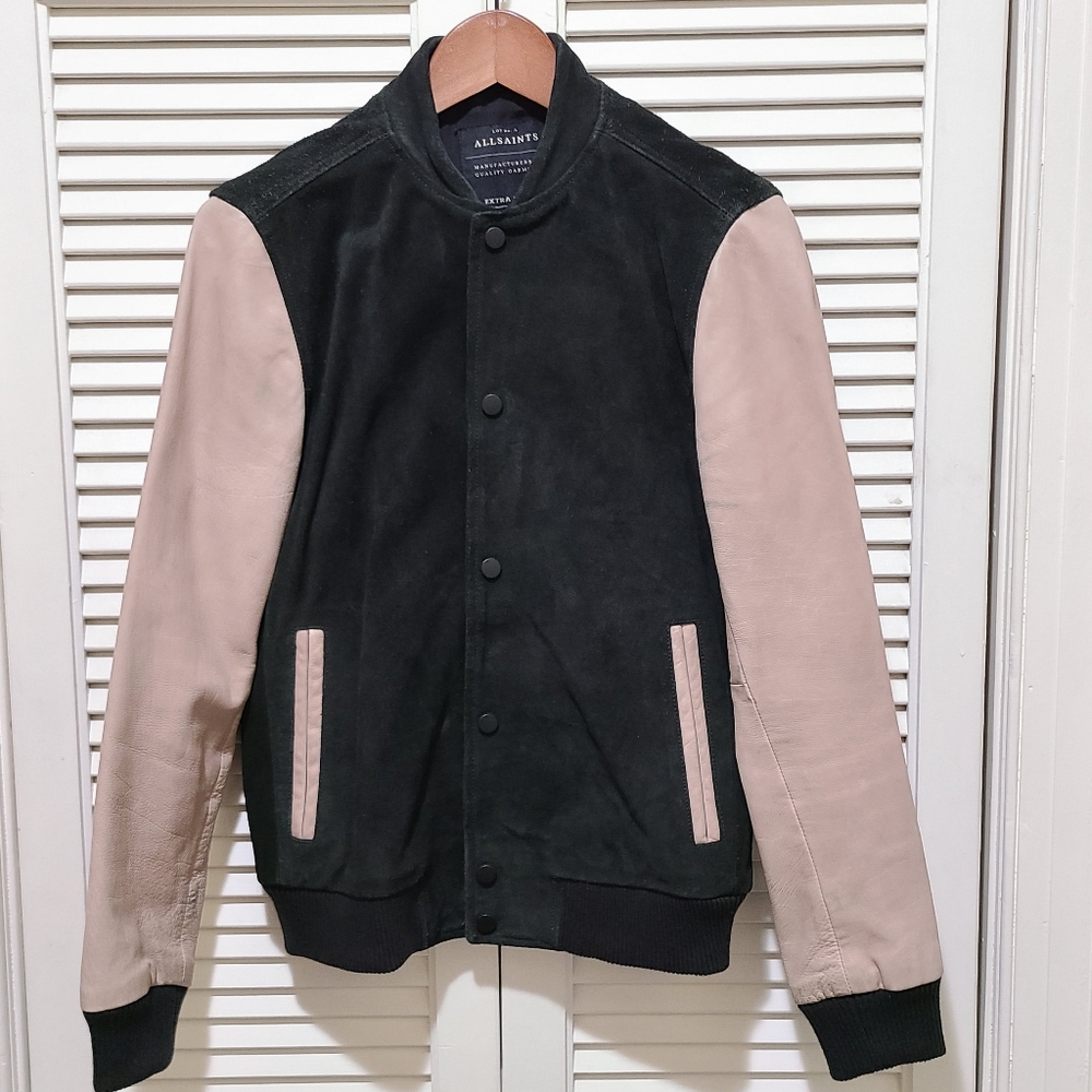 All Saints leather baseball jacket